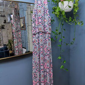 Cynthia Rowland Floral Pattern Maxi Dress with Pockets